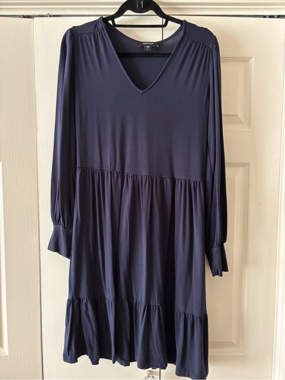 Karen Kane Navy Long Sleeve V-Neck Tiered Dress